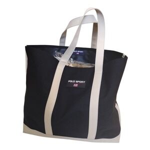 Vintage Polo Sport Ralph Lauren Tote Large Bag Black Canvas Beach Carry On Logo